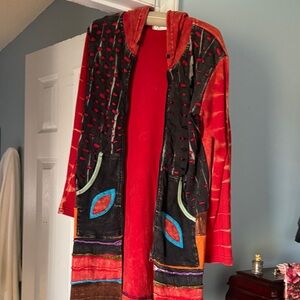 Women’s Red Patchwork Hooded Coat